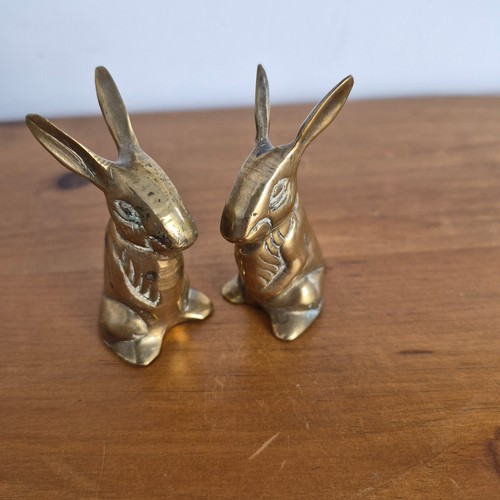 Miniature brass rabbits - brass,