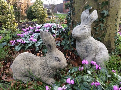 Stone garden pair rabbits - stone,