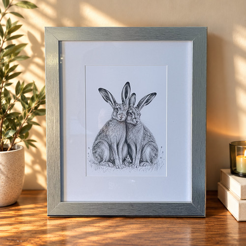 Pair hares framed print - hares,