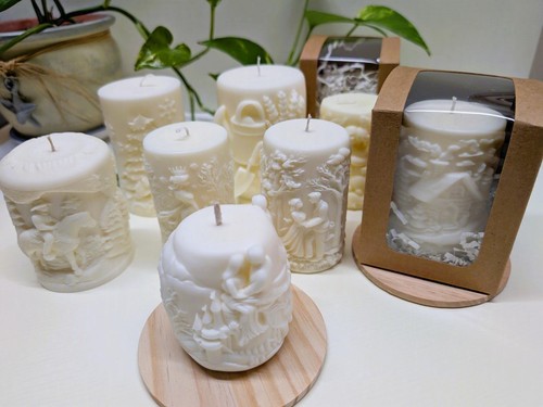 Pair handmade relief scene - pair,