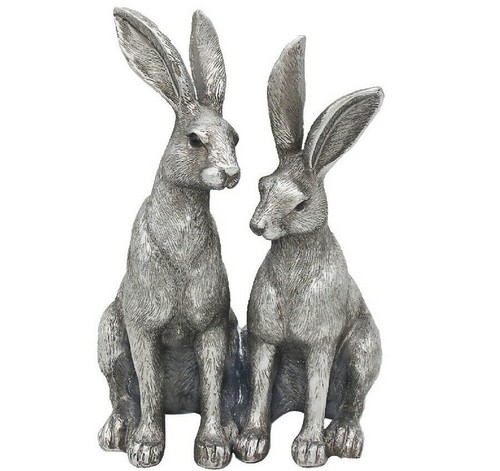 Silver hare ornament - silver, pair