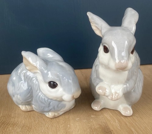 Pair vintage ceramic rabbit - vintage,