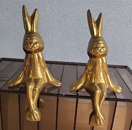 Pair vintage brass rabbit - pair,