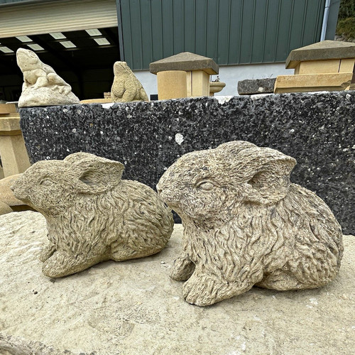 Pair stone rabbit garden - pair,