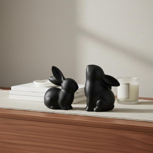 Rabbit ornaments ceramic set - ceramic,