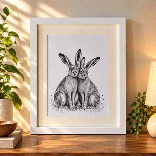 Pair hares framed - pair, of
