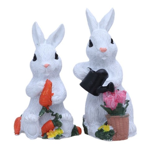 Hand painted resin rabbit - resin, pair