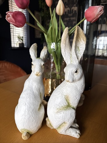 Resin white hare rabbit - hare, pair