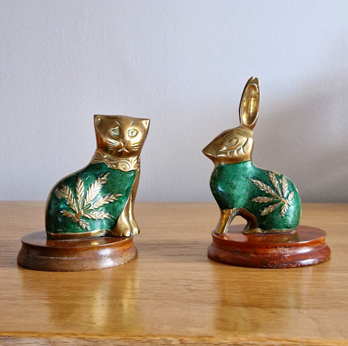 Pair vintage brass - pair, cat