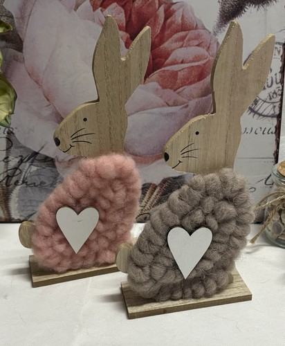Pair wooden wool rabbit - &,