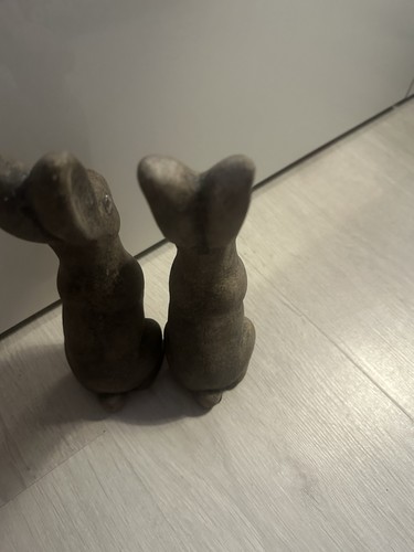 Pair grey rabbit figurines - grey,