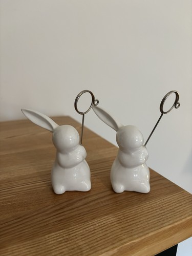 Pair white ceramic rabbit - white,