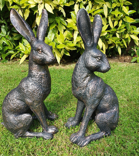 Pair large sitting hares - pair,