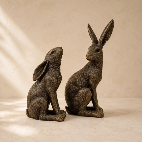 Bronze effect sitting hare - sitting,