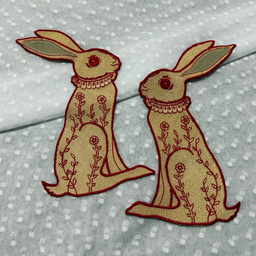 Pair embroidered lace rabbit - embroidered,